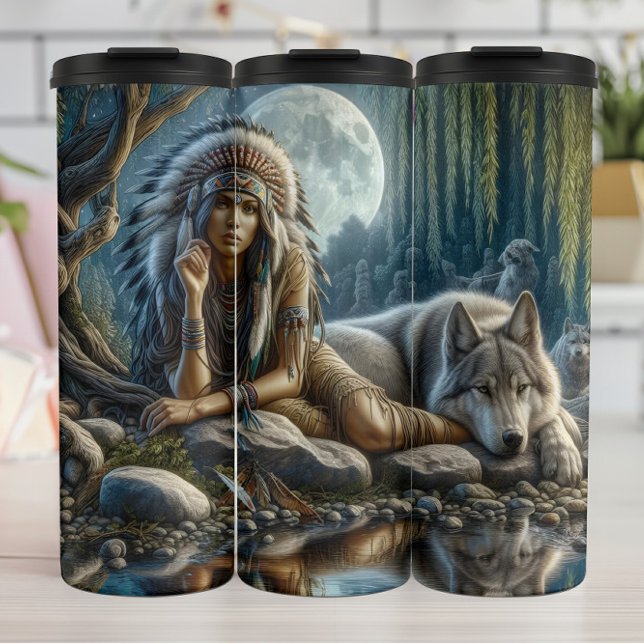 Termo Vigilia en luna: Mujer y lobo. (Subido por el creador)