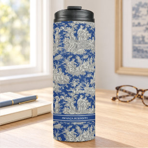 Termo Vintage azul oscuro estampado toile de jouy