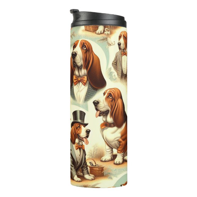 Termo Vintage Basset Hound Seamless Ilustracion (Rotado hacia la derecha)