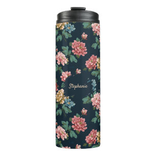 Termo Vintage Colorous Peony Pattern sobre fondo negro