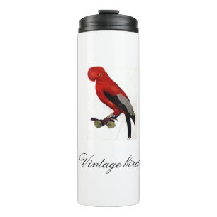 Termo Vintage Cute Rojo Brillante Pájaro y Foliage