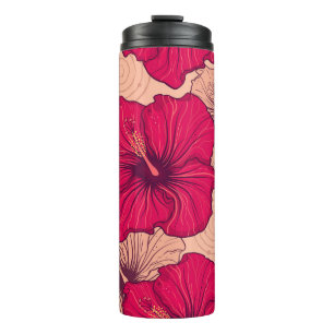 Termo Vintage de las flores de hibiscus dibujadas a mano