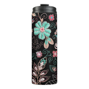 Termo Vintage Floral Embroidery Dark Pattern