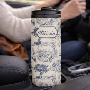 Termo Vintage francés campo "Toile de Jouy azul"