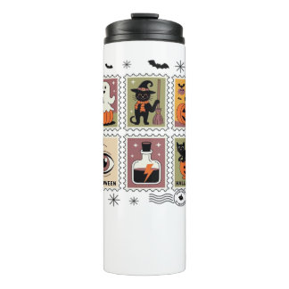 Termo Vintage Halloween Cat Postage Stamp Collection T-s