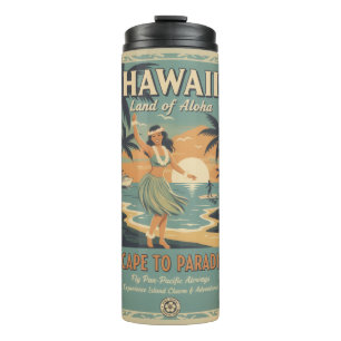 Termo Vintage hawaiano tierra de alohá escape al paraíso