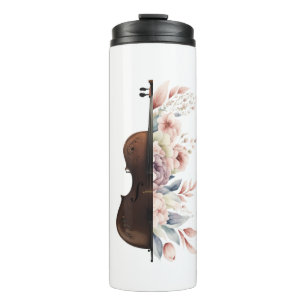 Termo Violín entre flores. Bouquet de flores.