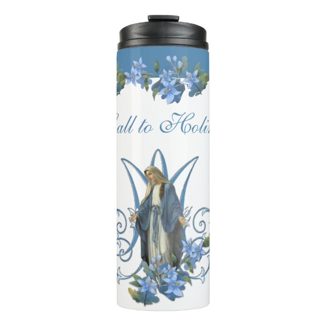 Termo Virgen Religiosa Mary Marian Cruz Azul Flores T (Anverso)