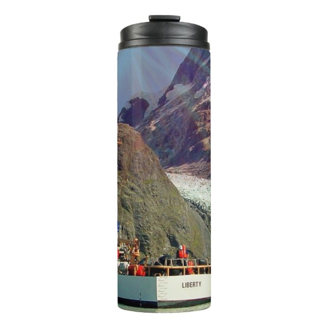 Termo Vista de montaña de Alaska con barco (Anverso)