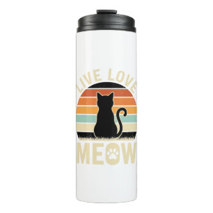 Termo Viva Ama Gatito Diseño Atardecer Vintage_1