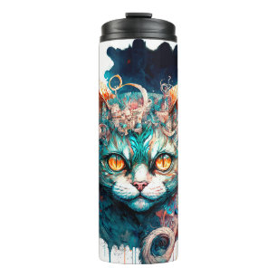 Termo Watercolor cat en estilo steampunk