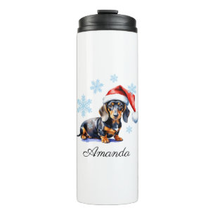 Termo Watercolor Negro y Tan Dachshund Navidades Perro