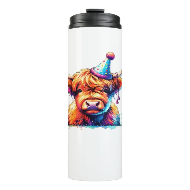 Termo Watercolor Scottish Highland Cow Birthday Essentia (Anverso)