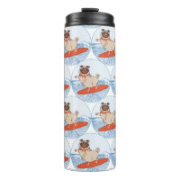 Wave riding happy pug dog on surfboard  scarf band