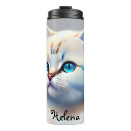 Termo weiße Katze mit blauen Augen Wasserfarbenbild