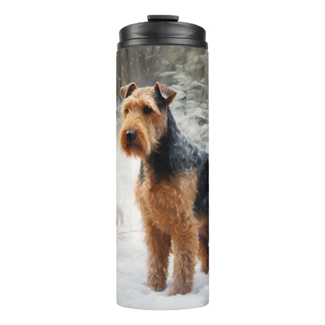 Termo Welsh Terrier Deja que nieve Navidad (Anverso)