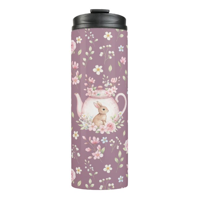Termo Whimsical Bunny Teapot Floral Spring  (Anverso)