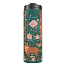 Termo Whimsical Floral Woodland Fox Folk Art Style Green