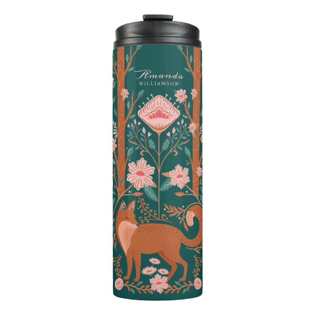 Termo Whimsical Floral Woodland Fox Folk Art Style Green (Anverso)