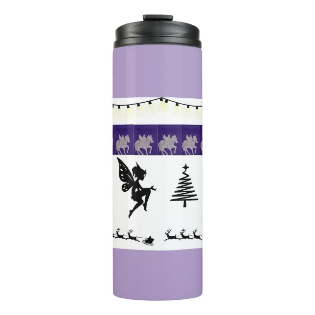 Termo Whimsical, hada, santa, luces de cuerdas, nieve (Anverso)