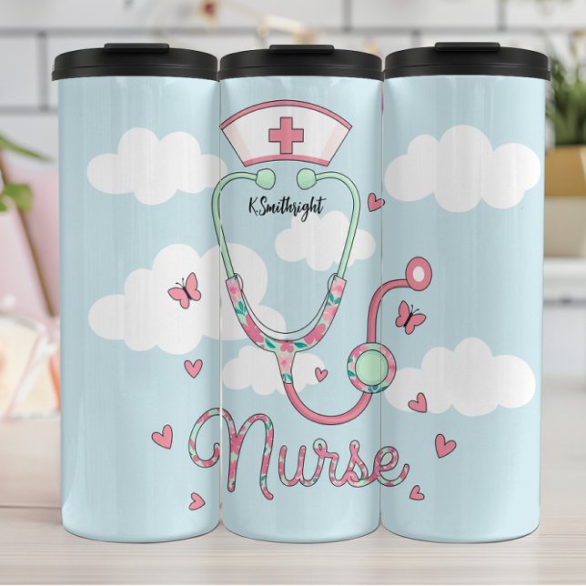 Termo Whimsical Nurse Stethoscope Butterfly Clouds (Subido por el creador)