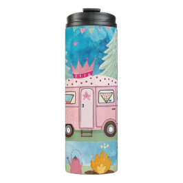 Termo Whimsical Pink Camper Van Camping Scene