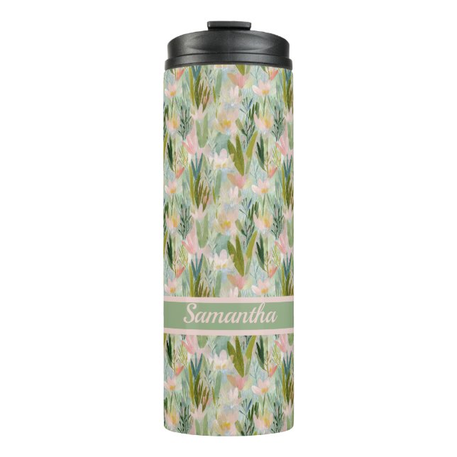 Termo Whimsical Sage Green Floral Personalized  (Anverso)