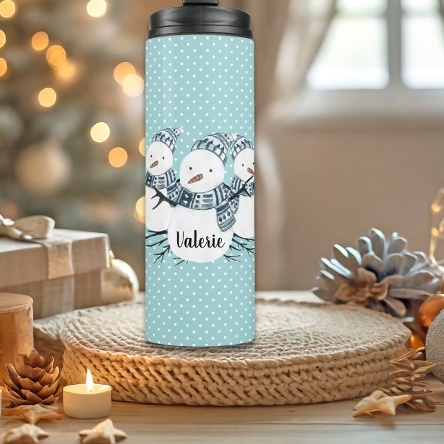 Termo Whimsical Snowmen Trio Winter Polka Dots (Subido por el creador)