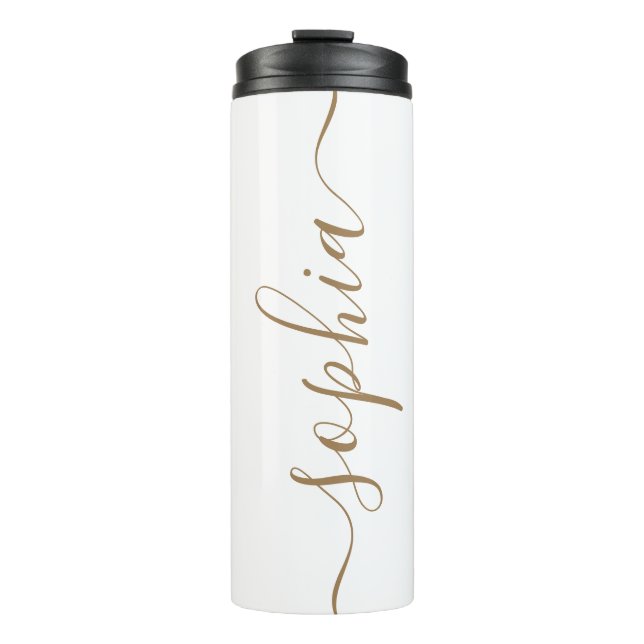 Termo White Gold Script Custom Name Thermal Tumbler (Anverso)