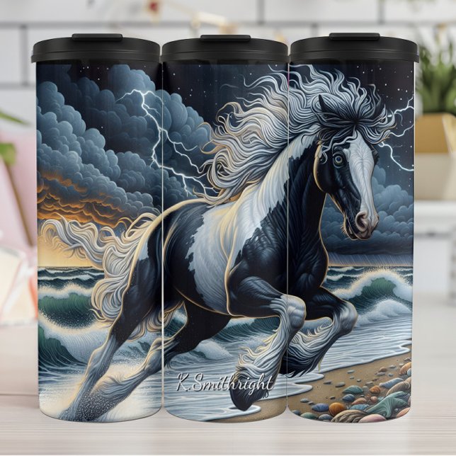 Termo Wild Horse Galloping Stormy Beach (Subido por el creador)