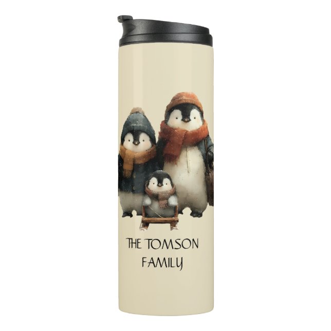 Termo Winter Penguin Family Personalized Design (Rotado hacia la derecha)
