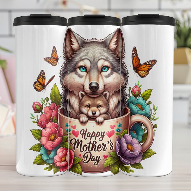 Termo Wolf Mom: Perlas, flores, Día de la Madre (Subido por el creador)