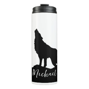 Termo Wolf Pop Art Tu Nombre Personalizado Blanco Negro
