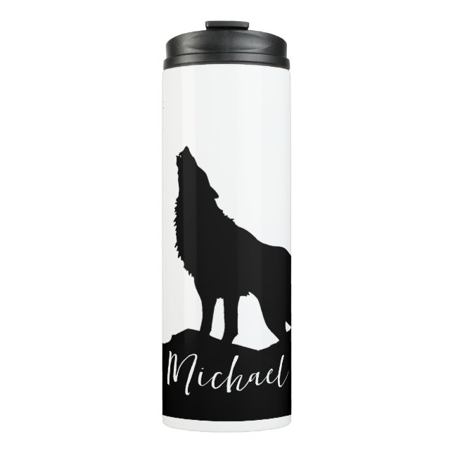 Termo Wolf Pop Art Tu Nombre Personalizado Blanco Negro (Anverso)