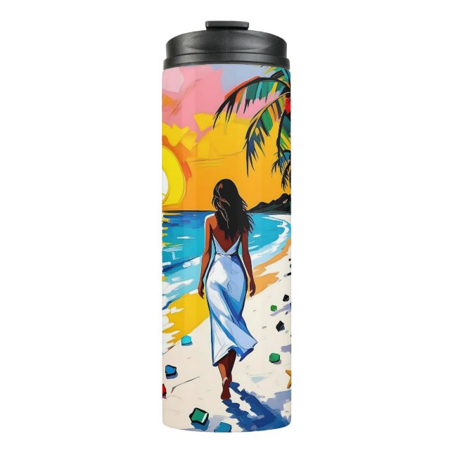 Termo Woman on Beach Tropical Scene (Anverso)
