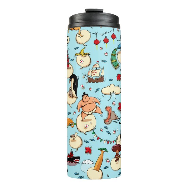 Termo World Wonders: Patrón azul colorido. (Anverso)