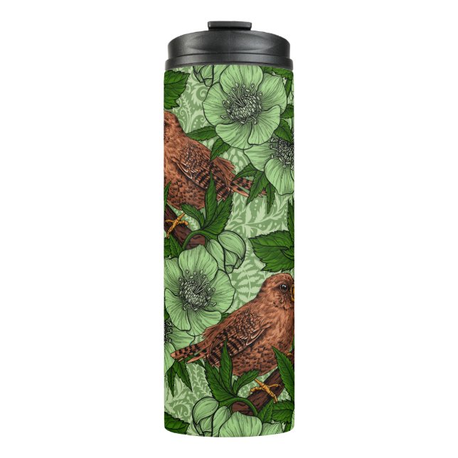 Termo Wren y hellebore, verde claro (Anverso)
