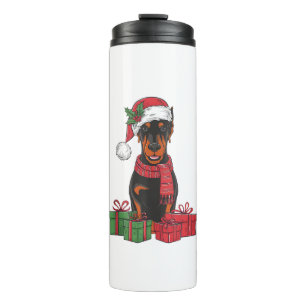 Termo Xmas Encendiendo Santa Hat Doberman Perro Navidade