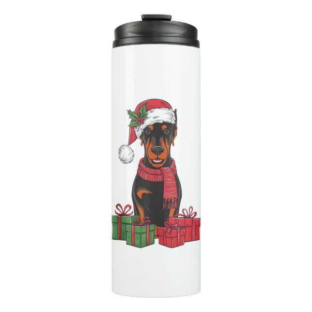 Termo Xmas Encendiendo Santa Hat Doberman Perro Navidade (Anverso)