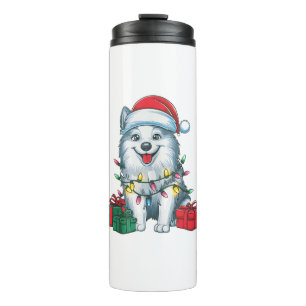 Termo Xmas Iluminando Santa Hat American Eskimo Dog Chri
