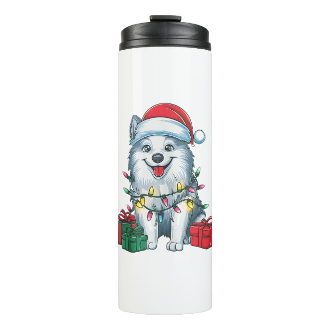 Termo Xmas Iluminando Santa Hat American Eskimo Dog Chri (Anverso)