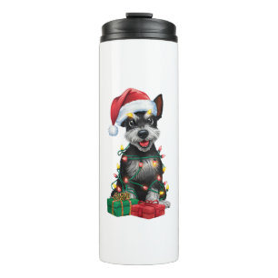 Termo Xmas iluminando Santa Hat Perro negro del territor