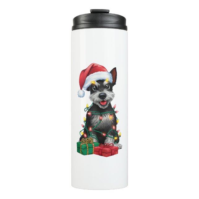Termo Xmas iluminando Santa Hat Perro negro del territor (Anverso)