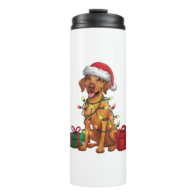Termo Xmas Iluminando Santa Hat Ridgeback Perro Rhodesia (Anverso)