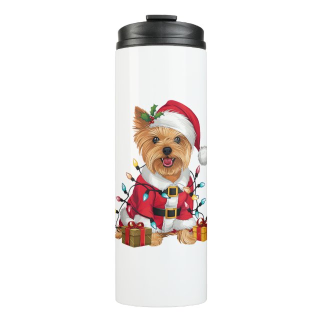 Termo Xmas Iluminando Santa Yorkshire Terrier Dog Christ (Anverso)