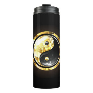 Termo Yin Yang dorado en negro