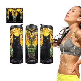 Termo Yoga Amarillo de vidrio manchado negro para gato