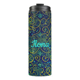 Termo zarte Ornamente Muster blau, türkise, gelb, gün