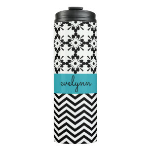 Termo Zigzag blanco y negro 2 florales personalizados