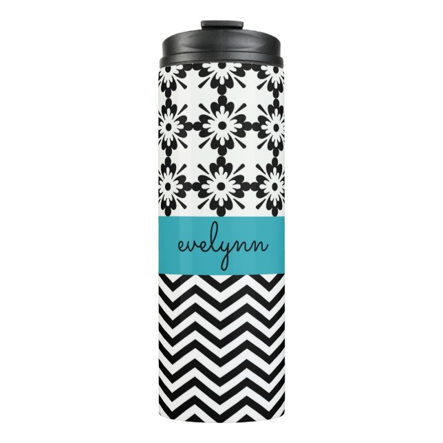 Termo Zigzag blanco y negro 2 florales personalizados (Anverso)
